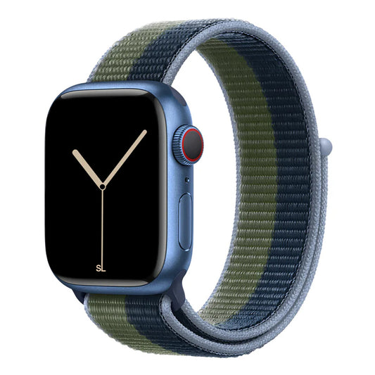 blue army green yellow nylon sport loop watch band for apple watch series 10 42mm and 45mm and ultra 2 made from woven nylon