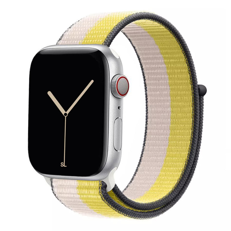 oat milk lemon zest nylon sport loop watch band for apple watch series 10 42mm and 45mm and ultra 2 made from woven nylon