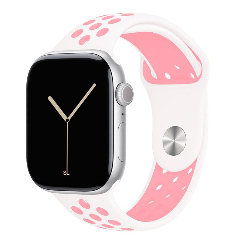 white pink silicone watch strap for apple watch series 11 42mm 46mm with perforated holes for breathing while running and active sports