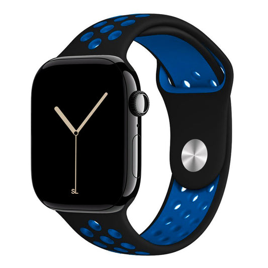 black blue silicone watch strap for apple watch series 11 42mm 46mm with perforated holes for breathing while running and active sports