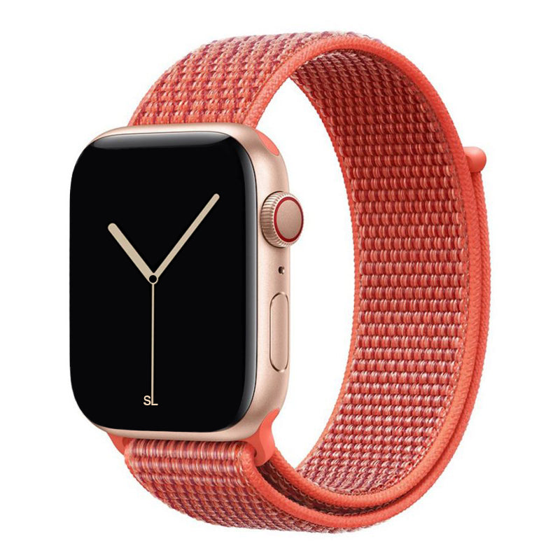 nectarine orange nylon sport loop watch band for apple watch series 10 42mm and 45mm and ultra 2 made from woven nylon
