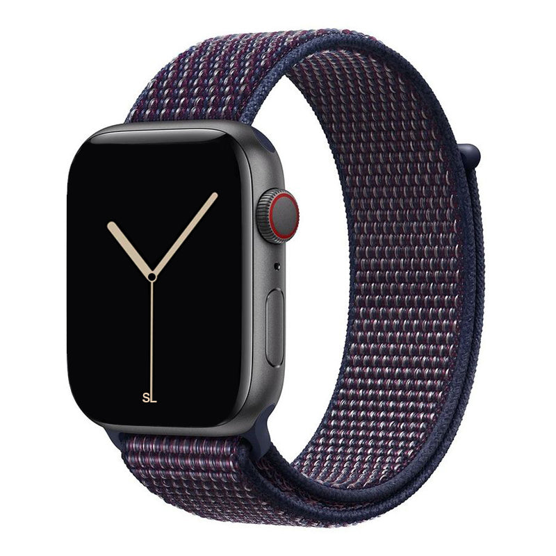 blue indigo nylon sport loop watch band for apple watch series 10 42mm and 45mm and ultra 2 made from woven nylon