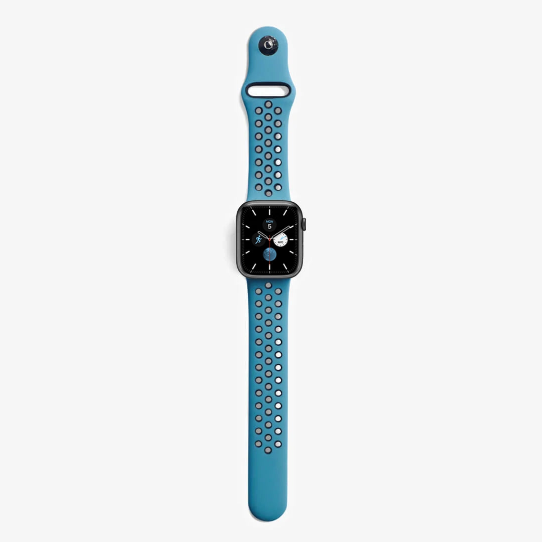 feather blue silicone watch strap for apple watch series 11 42mm 46mm with perforated holes for breathing while running and active sports