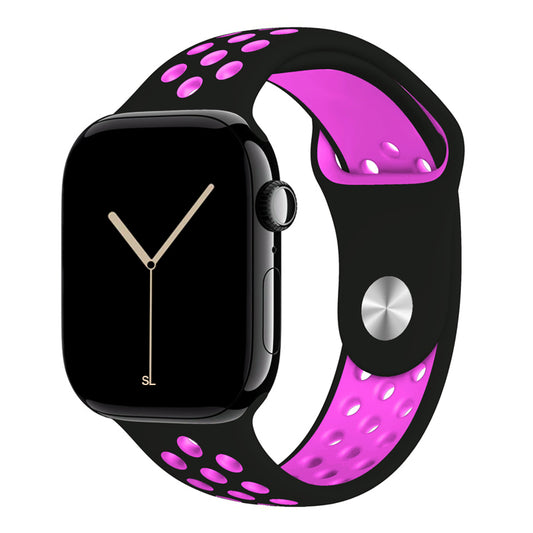 black purple silicone watch strap for apple watch series 11 42mm 46mm with perforated holes for breathing while running and active sports