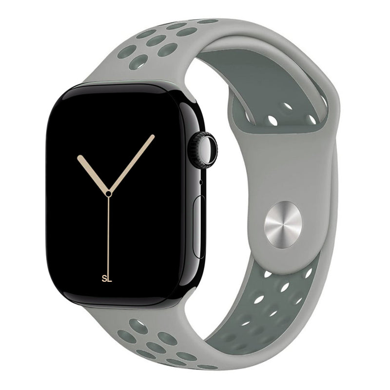 grey green silicone watch strap for apple watch series 11 42mm 46mm with perforated holes for breathing while running and active sports