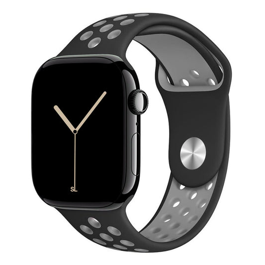 black grey colour silicone watch strap for apple watch series 11 42mm 46mm with perforated holes for breathing while running and active sports