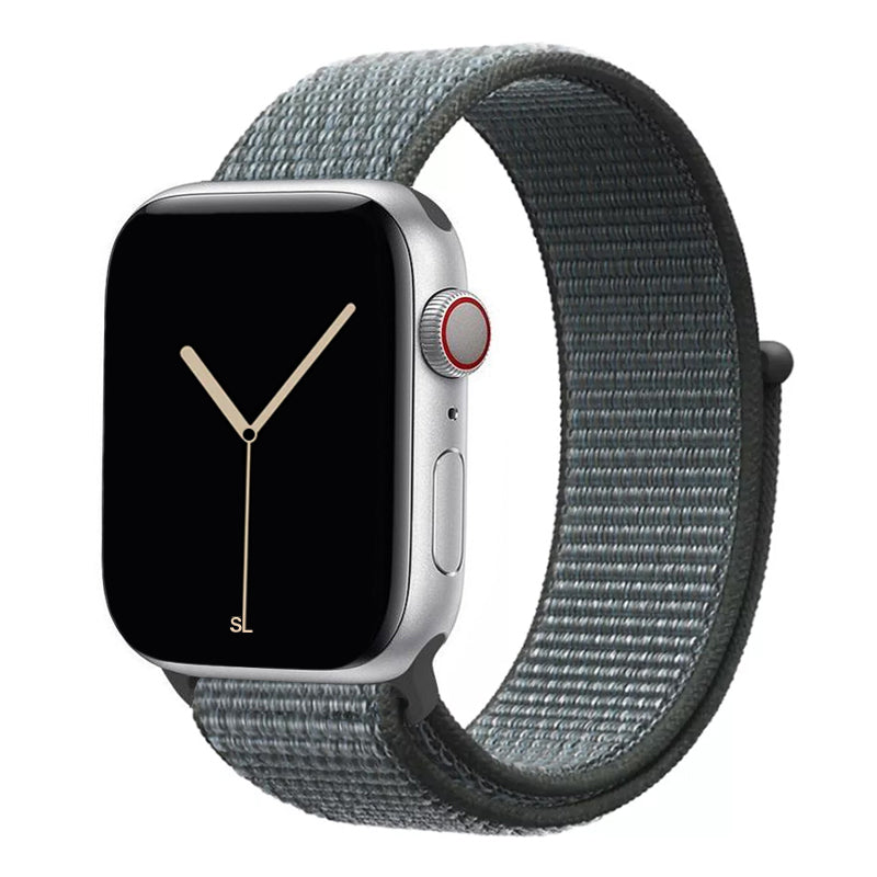 storm grey nylon sport loop watch band for apple watch series 10 42mm and 45mm and ultra 2 made from woven nylon