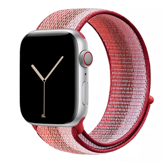 red stripe nylon sport loop watch band for apple watch series 10 42mm and 45mm and ultra 2 made from woven nylon