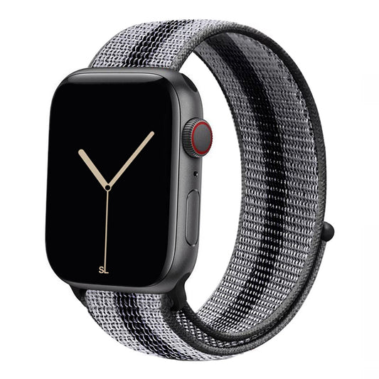 black nylon sport loop watch band for apple watch series 10 42mm and 45mm and ultra 2 made from woven nylon