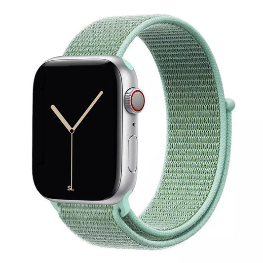 marine green yellow nylon sport loop watch band for apple watch series 10 42mm and 45mm and ultra 2 made from woven nylon