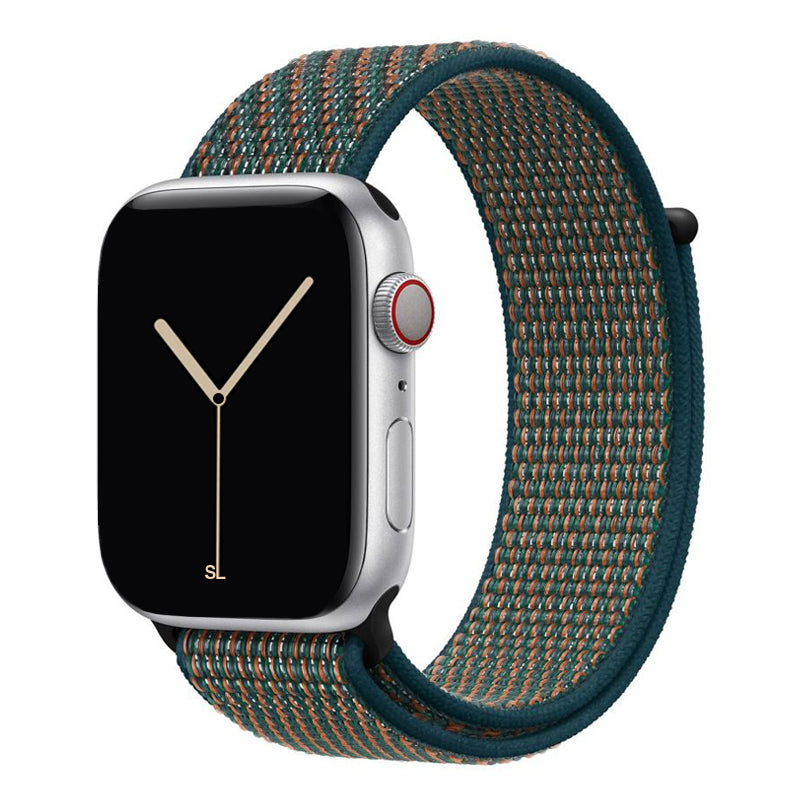 orange green nylon sport loop watch band for apple watch series 10 42mm and 45mm and ultra 2 made from woven nylon