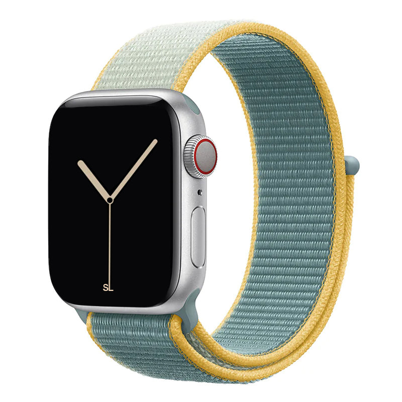 teal green yellow nylon sport loop watch band for apple watch series 10 42mm and 45mm and ultra 2 made from woven nylon