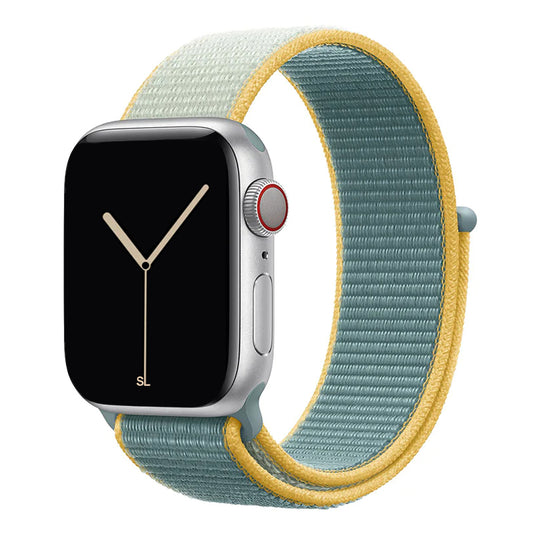 teal green yellow nylon sport loop watch band for apple watch series 10 42mm and 45mm and ultra 2 made from woven nylon