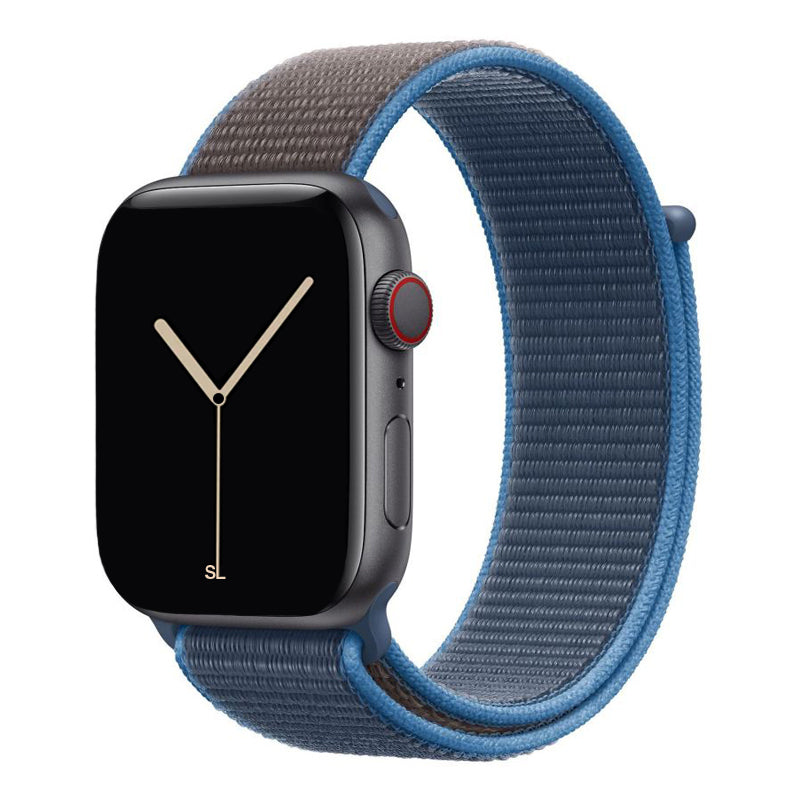 blue nylon sport loop watch band for apple watch series 10 42mm and 45mm and ultra 2 made from woven nylon