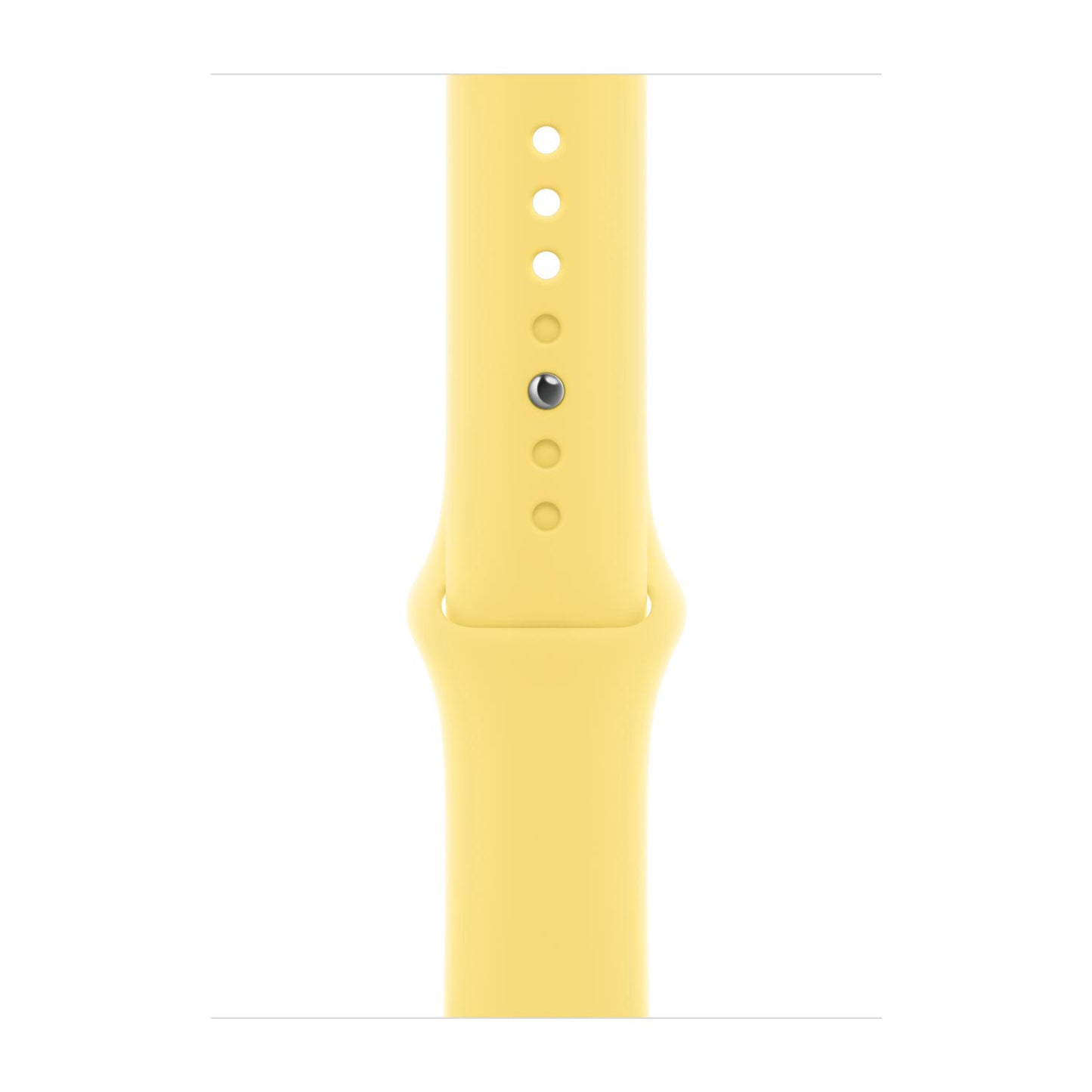 A Lemon zest colour silicon sport strap for apple watch series 10 42mm and 46mm on a display stand