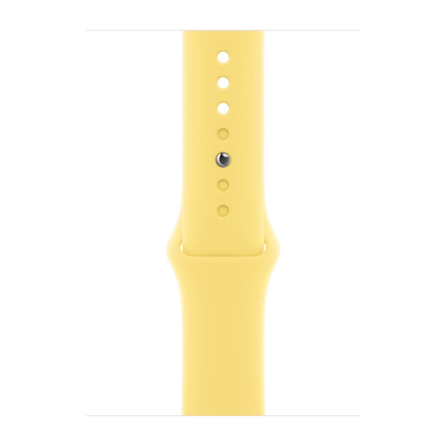 A Lemon zest colour silicon sport strap for apple watch series 10 42mm and 46mm on a display stand