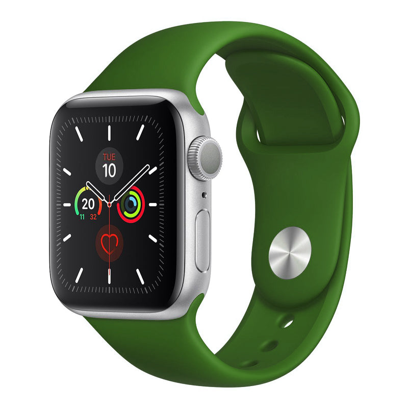A green colour silicone watch strap sport band on an Apple watch series 10 46mm and 42mm and Ultra 2
