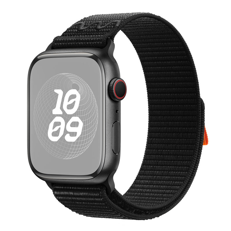 New style black and orange sport loop active watch band for apple watch series 9 and ultra made from woven nylon
