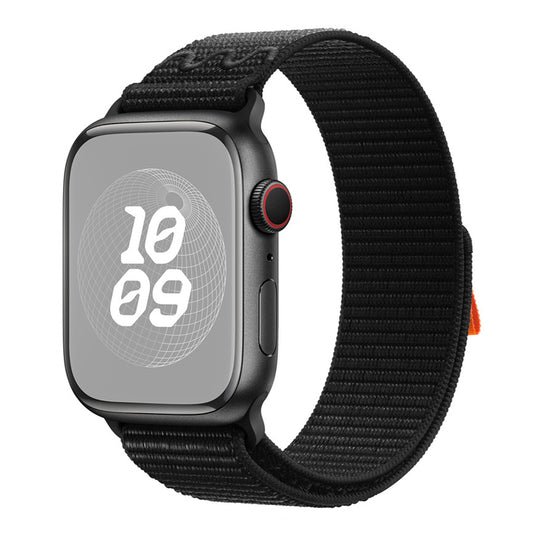New style black and orange sport loop active watch band for apple watch series 9 and ultra made from woven nylon