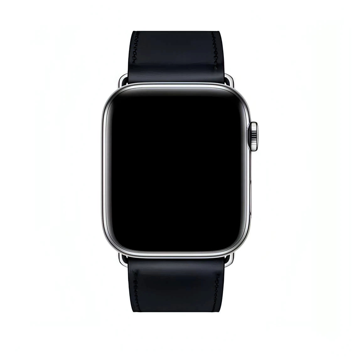 A handmade black with black stitching genuine leather single tour watch strap on an apple watch series 11 42mm and 45mm and 46mm.