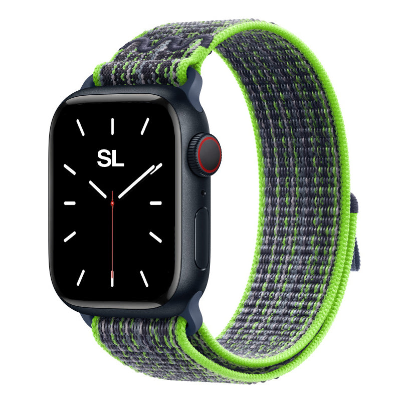 New style bright green and blue sport loop active watch band for apple watch series 9 and ultra made from woven nylon