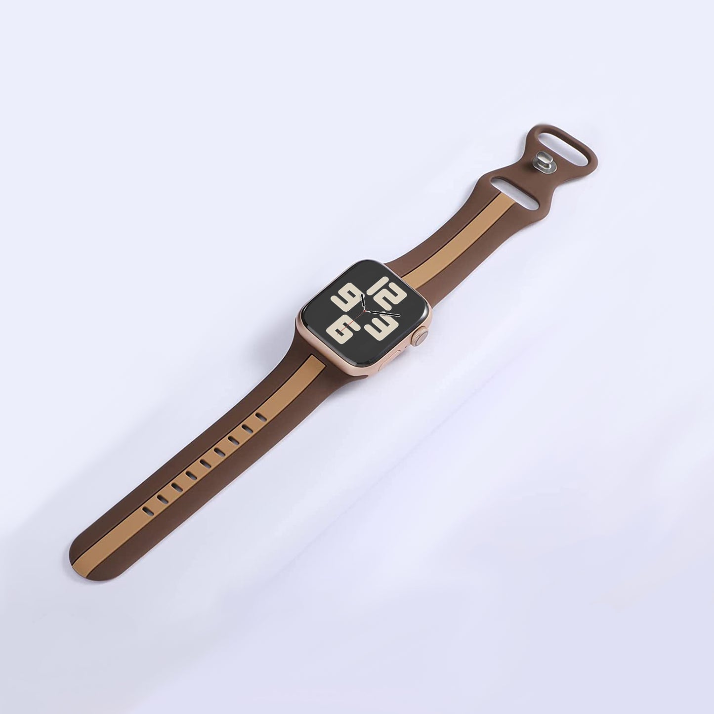 Brown colour silicon watch strap for apple watch series 9 and ultra 2 with rose gold case 41mm