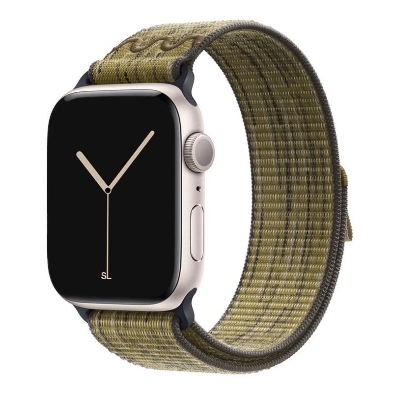 New style swamp green and grey with a stripe pattern sport loop active watch band for apple watch series 11 42mm 46mm and ultra 3 crafted from woven nylon