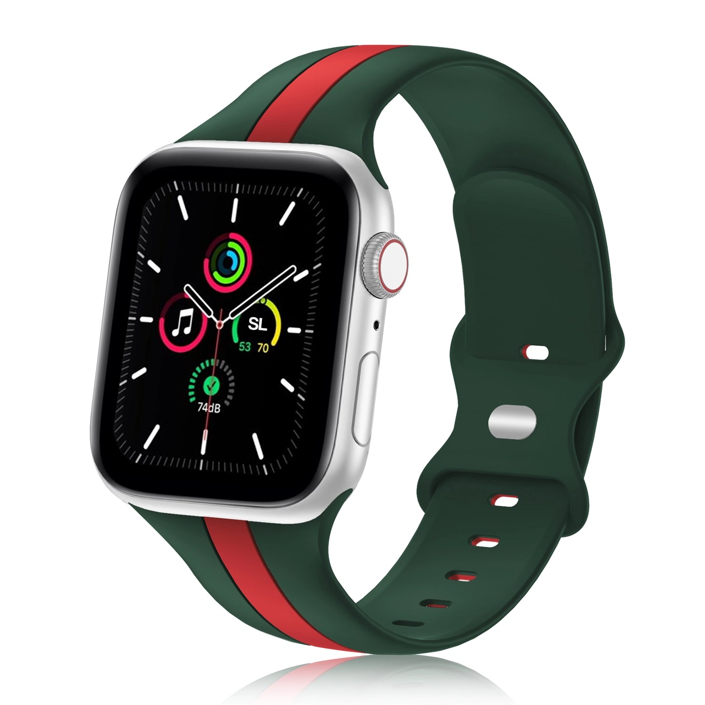 A Green and Red two colour silicon sport strap for apple watch series 9 41mm