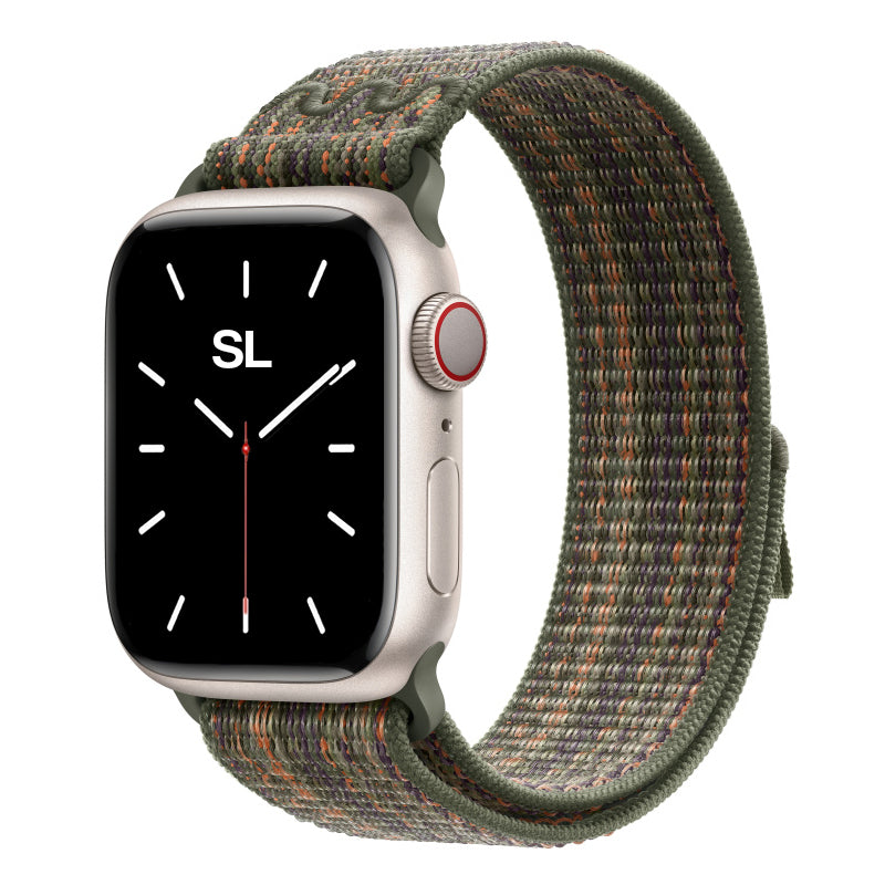 New style sequoia green and orange sport loop active watch band for apple watch series 9 and ultra made from woven nylon