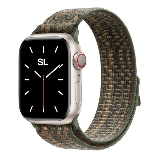 New style sequoia green and orange sport loop active watch band for apple watch series 9 and ultra made from woven nylon