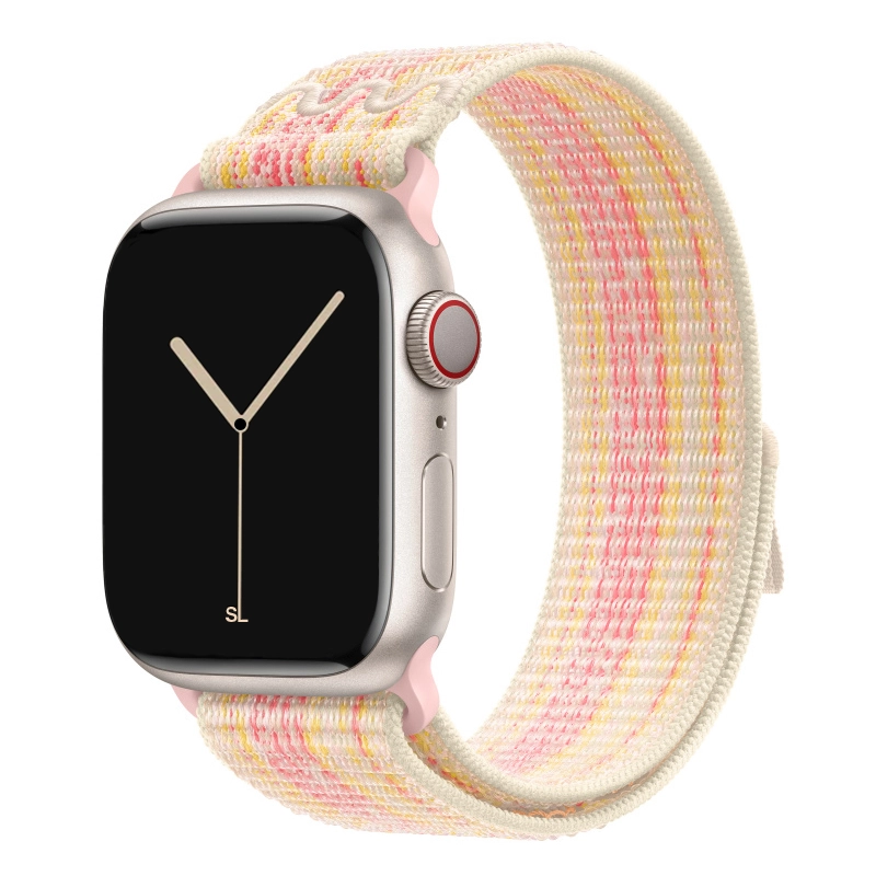 New style starlight and pink sport loop active watch band for apple watch series 9 42mm 46mm and ultra 3made from woven nylon