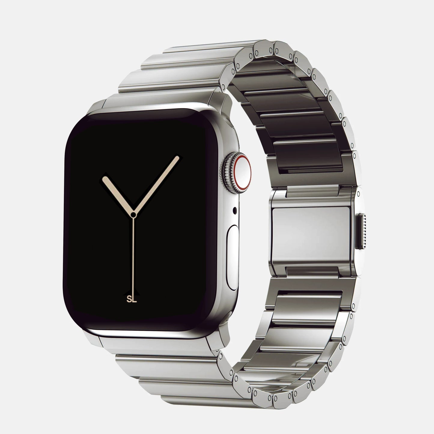 A titanium coloured brushed stainless steel metal strap on an apple watch series 10 and ultra 2 42mm 45mm 49mm