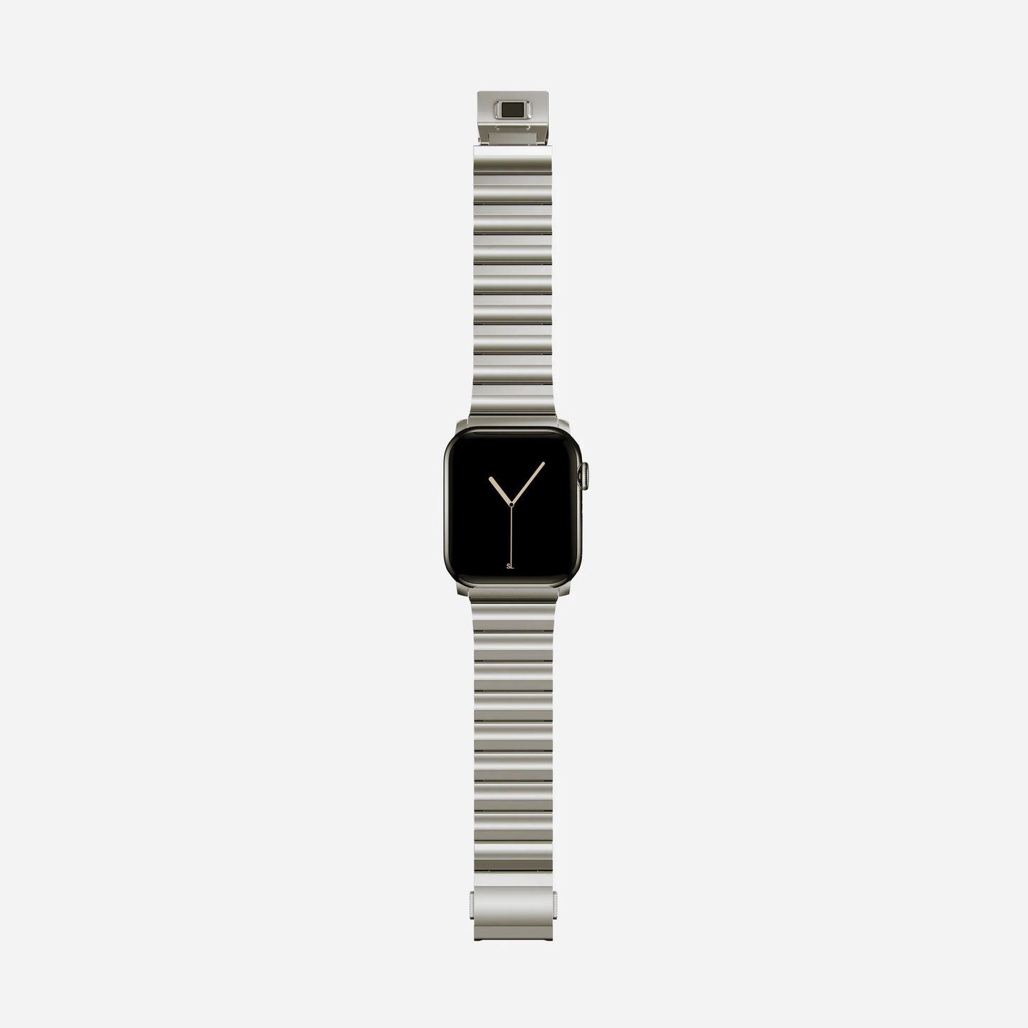 A titanium coloured brushed stainless steel metal strap on an apple watch series 10 and ultra 2 42mm 45mm 49mm