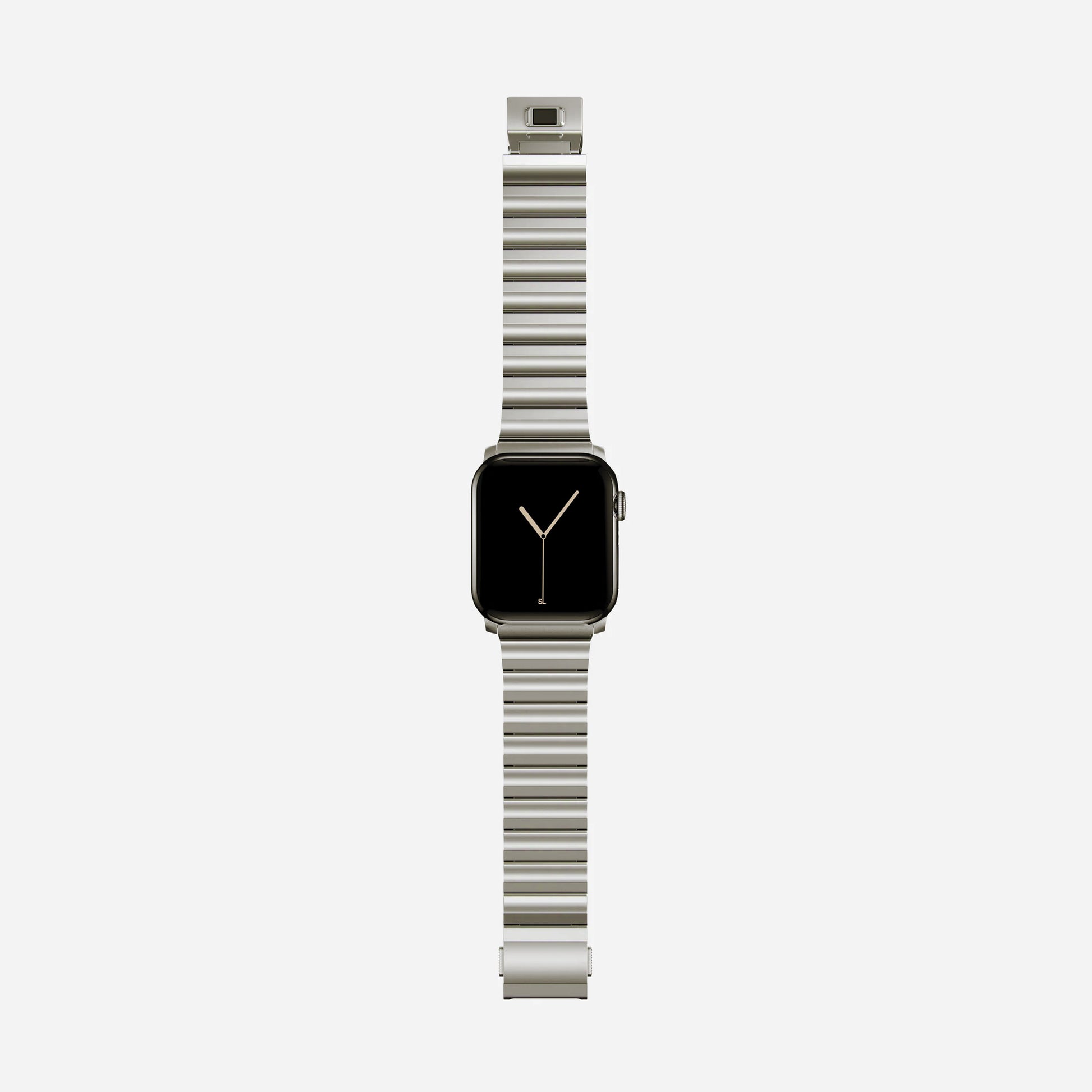 A titanium coloured brushed stainless steel metal strap on an apple watch series 10 and ultra 2 42mm 45mm 49mm