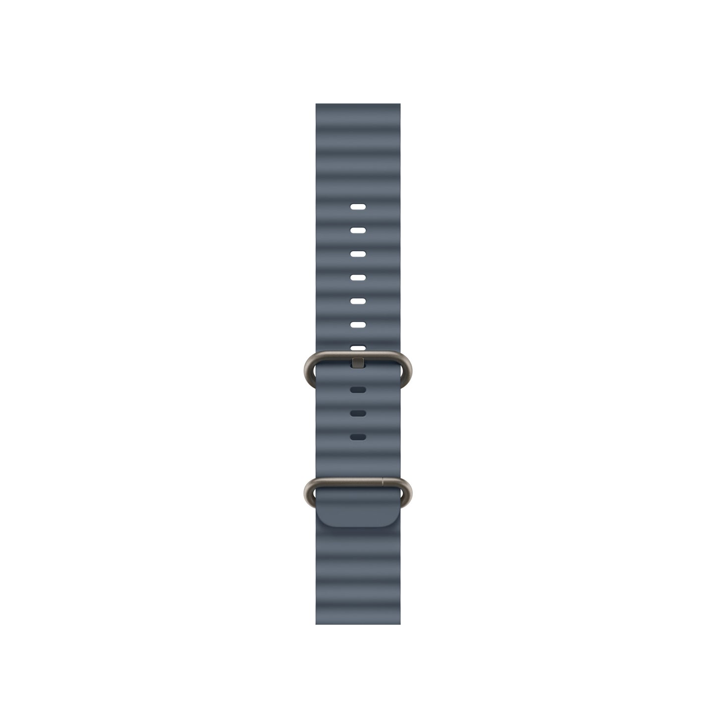 An anchor blue colour watch strap band made from silicone with two metal buckles on an Apple watch series 11 42mm/ 45mm/ 46mm and ultra 3 designed for the ocean and active sports