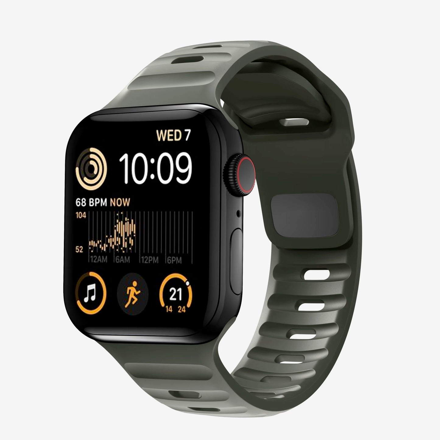 An ash green colour silicon watch strap for apple watch designed for sports and active activities
