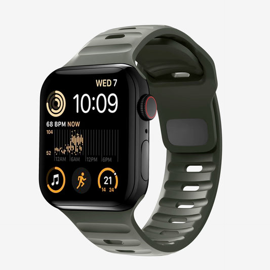 An ash green colour silicon watch strap for apple watch designed for sports and active activities