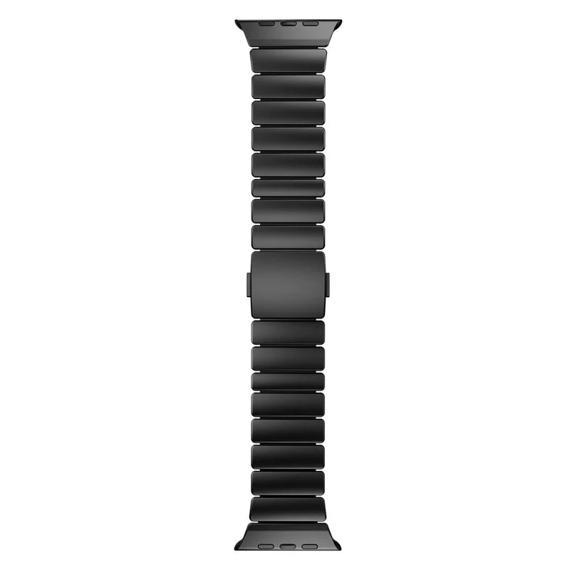 A black colour brushed titanium metal with silicone rubber hybrid strap on an Apple watch series 11 and ultra 3 42mm 45mm 46mm 49mm built with magnetic clasps