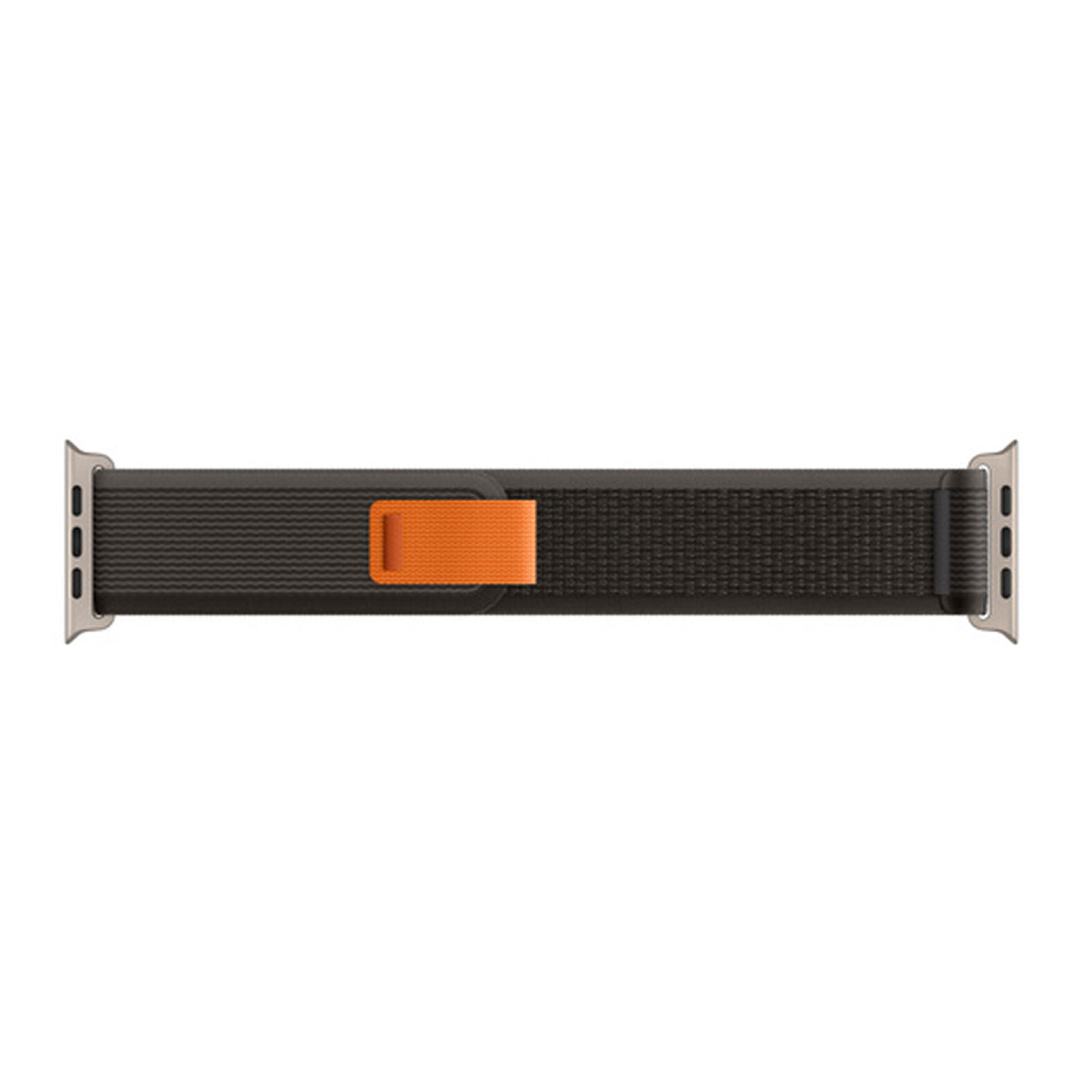 A black and grey colour watch strap band made from nylon on an Apple watch series 10 42mm/ 45mm/ 46mm and ultra 2 designed for the mountain trail trekking and active sports