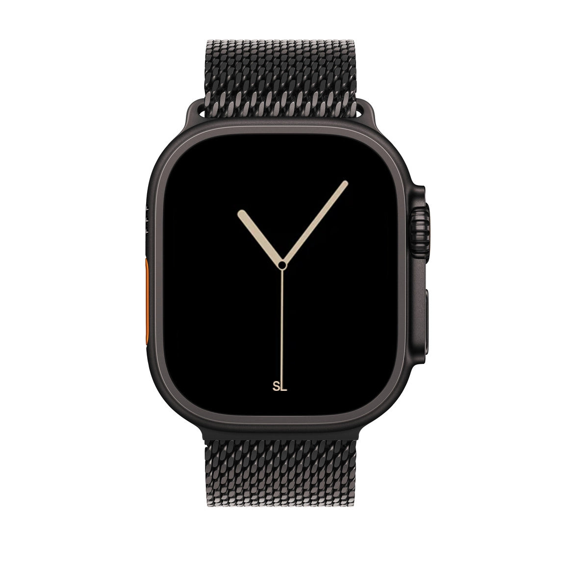 A black titanium colour looking watch strap band inspired by the titanium metal milanese for Apple watch series 10 and Ultra 2