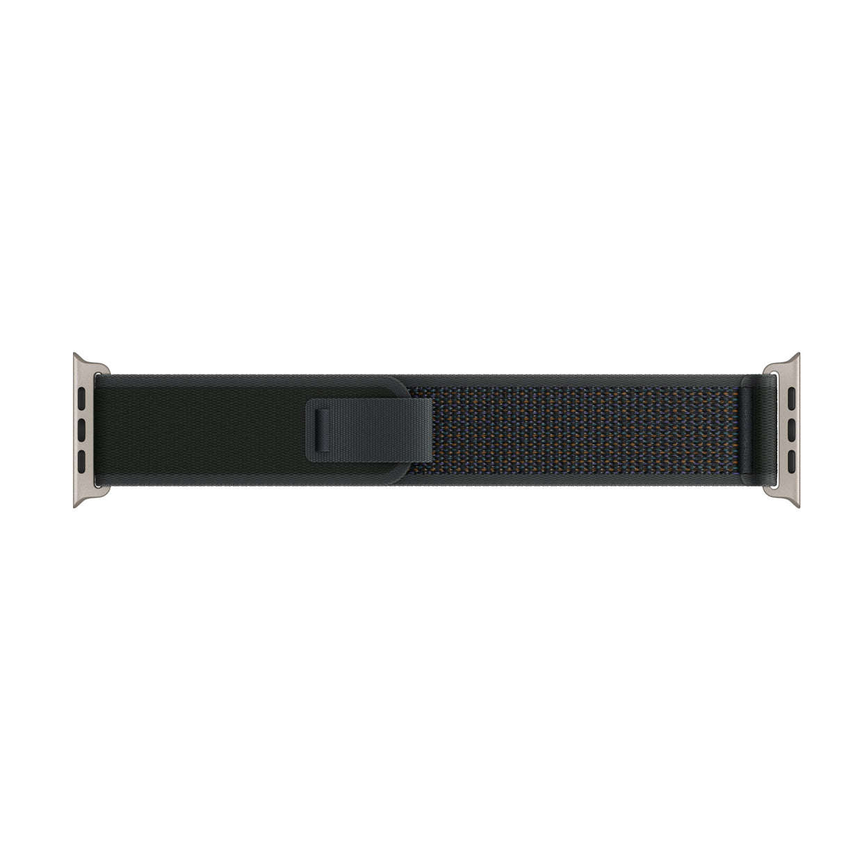 A black colour watch strap band made from nylon on an Apple watch series 10 42mm/ 45mm/ 46mm and ultra 2 designed for the mountain trail trekking and active sports