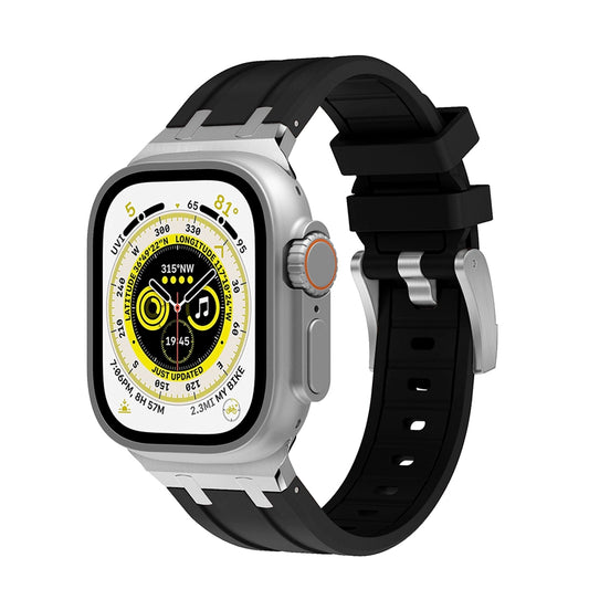 Premium Black colour rubber with stainless steel metal connectors and buckles for Apple Watch Series 9 45mm and Ultra 2 49mm