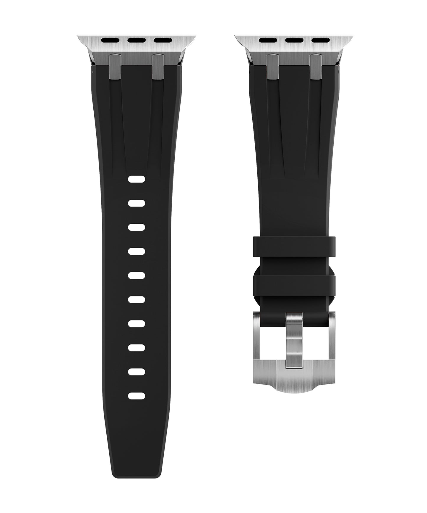 Premium Black colour rubber with stainless steel metal connectors and buckles for Apple Watch Series 9 45mm and Ultra 2 49mm