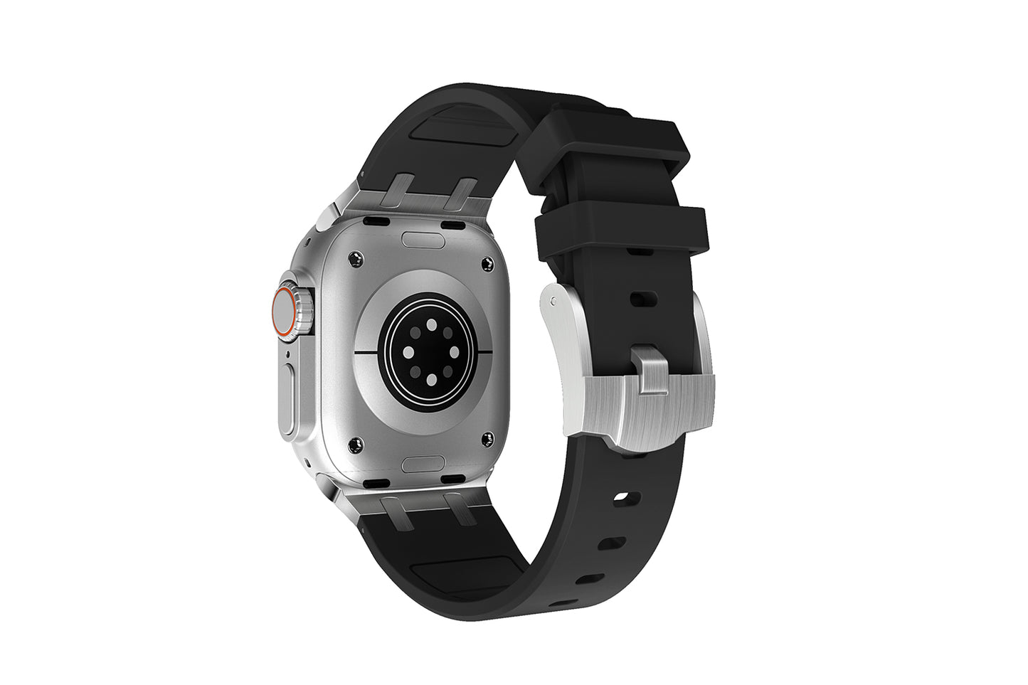 Premium Black colour rubber with stainless steel metal connectors and buckles for Apple Watch Series 9 45mm and Ultra 2 49mm