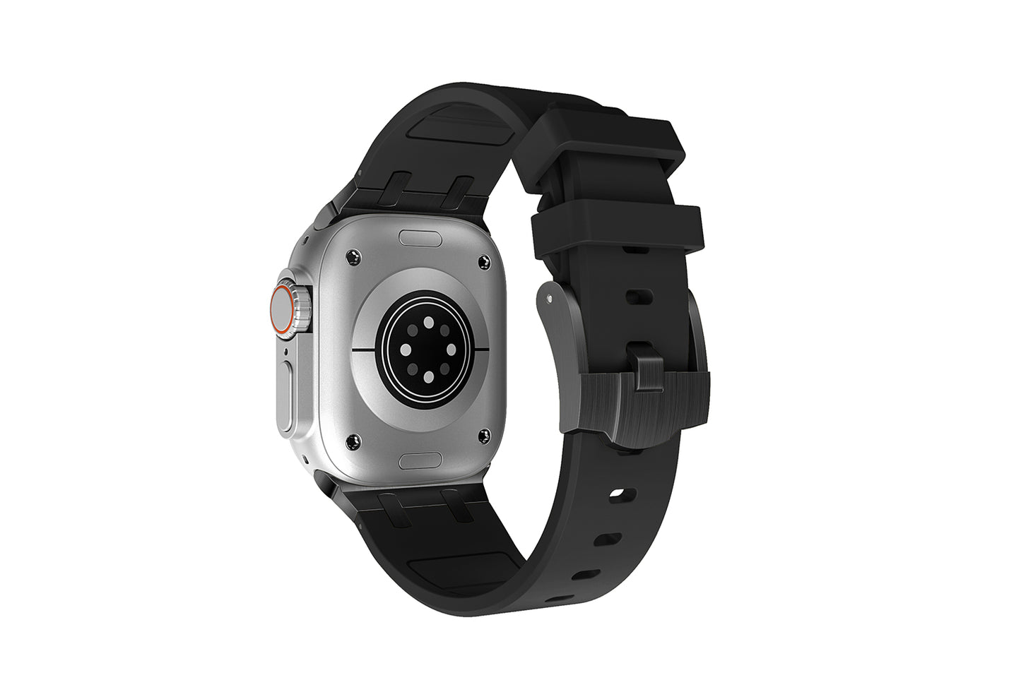 Premium Black colour rubber with stainless steel metal connectors and buckles for Apple Watch Series 9 45mm and Ultra 2 49mm