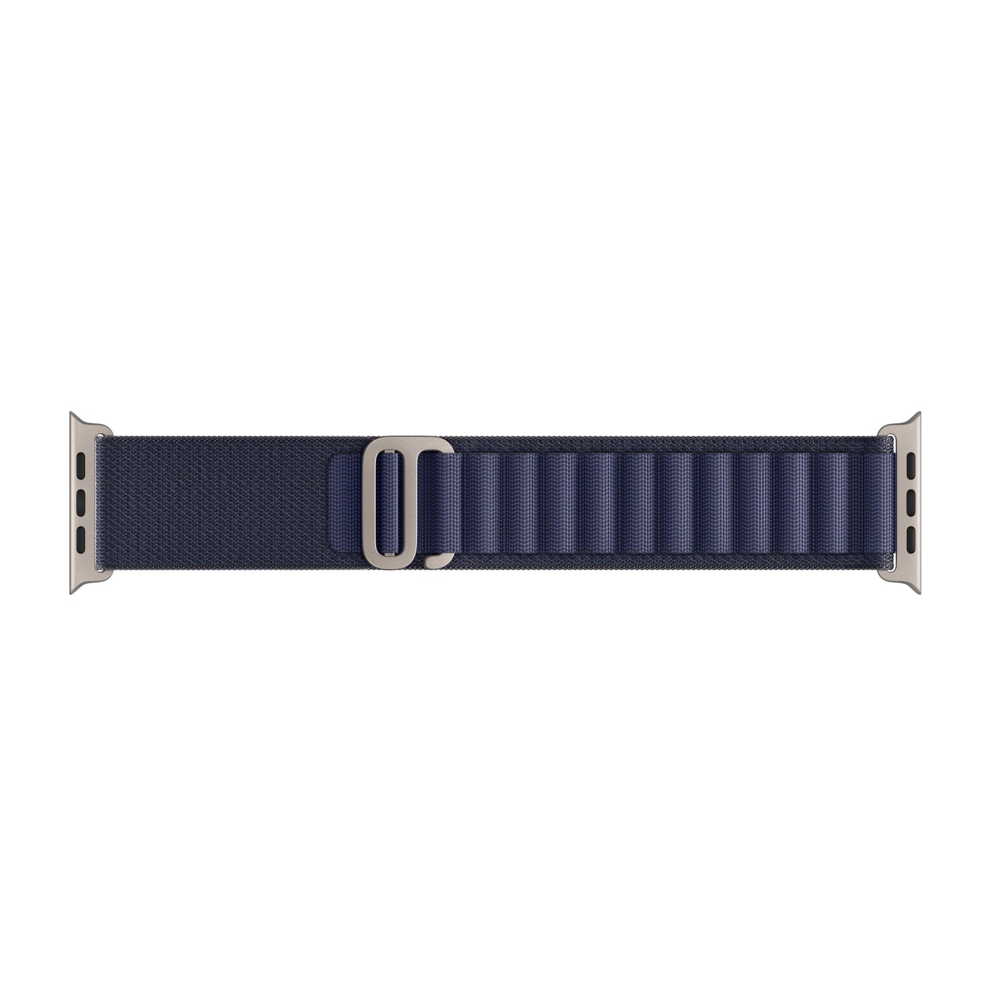 A dark blue colour with silver buckle premium nylon watch strap band designed for adventurers and explorers that wear the Apple watch series 10 and Ultra 2