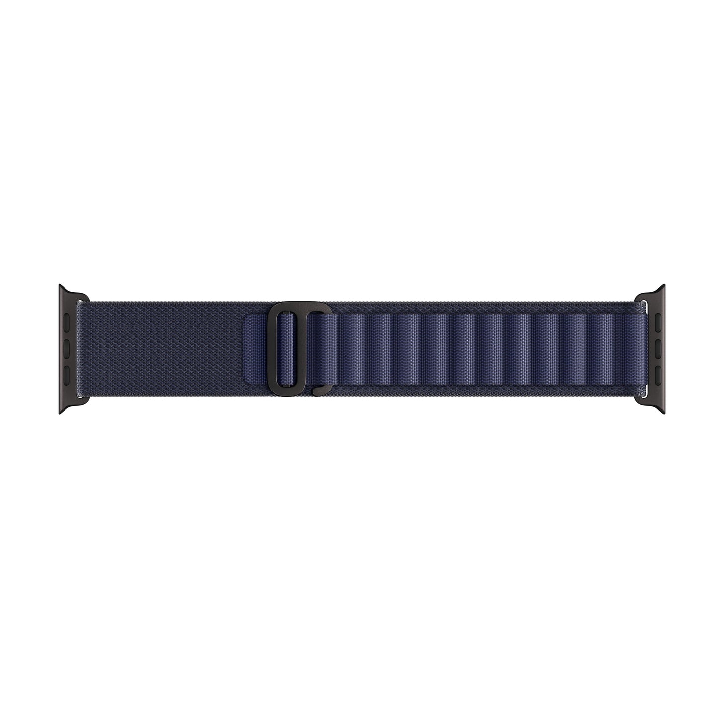 A dark blue colour with silver buckle premium nylon watch strap band designed for adventurers and explorers that wear the Apple watch series 10 and Ultra 2