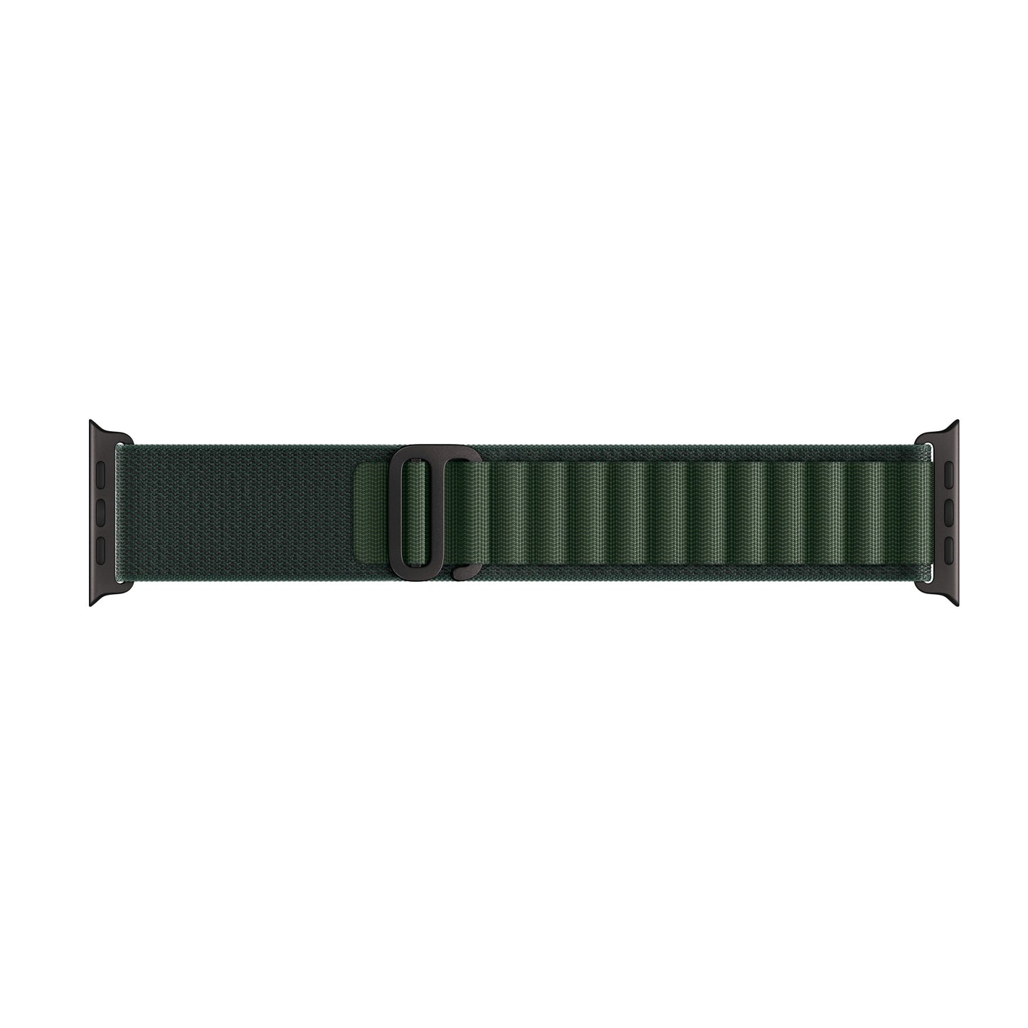 A dark green colour premium nylon watch strap band designed for adventurers and explorers that wear the Apple watch series 10 and Ultra 2