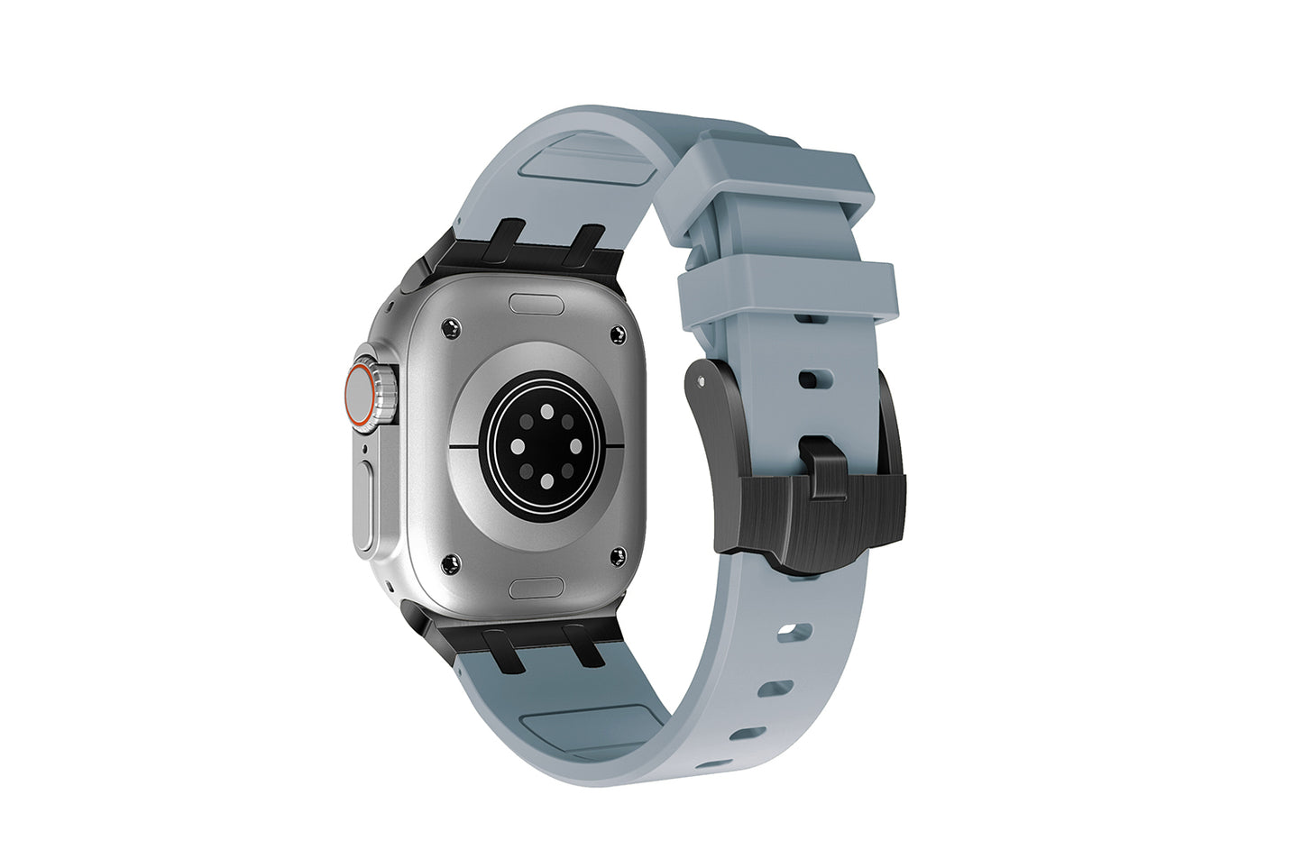 Premium Dark Grey colour rubber with stainless steel metal connectors and buckles for Apple Watch Series 9 45mm and Ultra 2 49mm