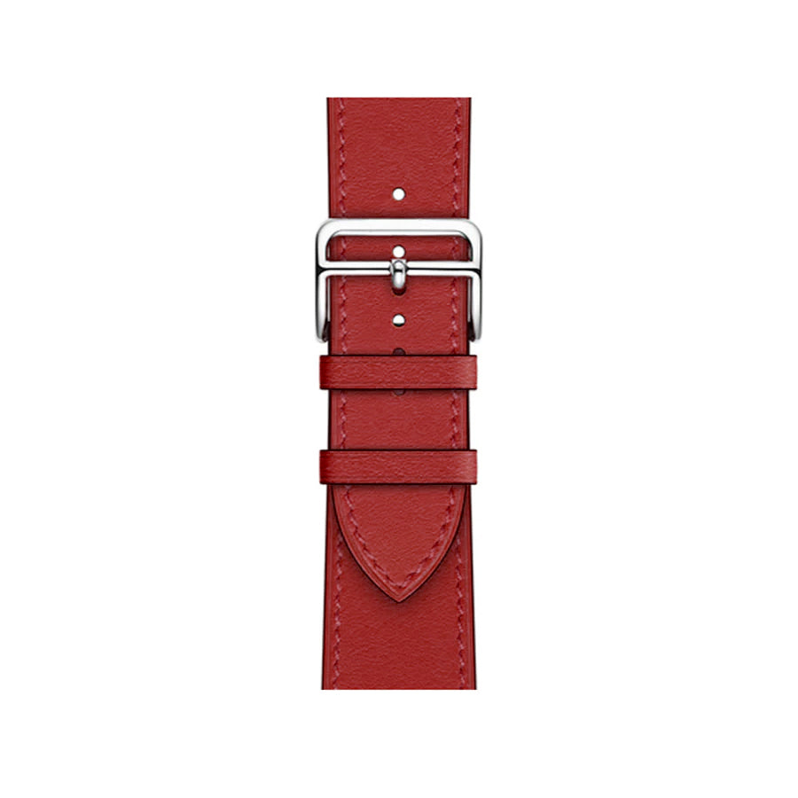 Red colour leather strap band for apple watch series 11 42mm and 46mm with a stainless steel pin and buckle